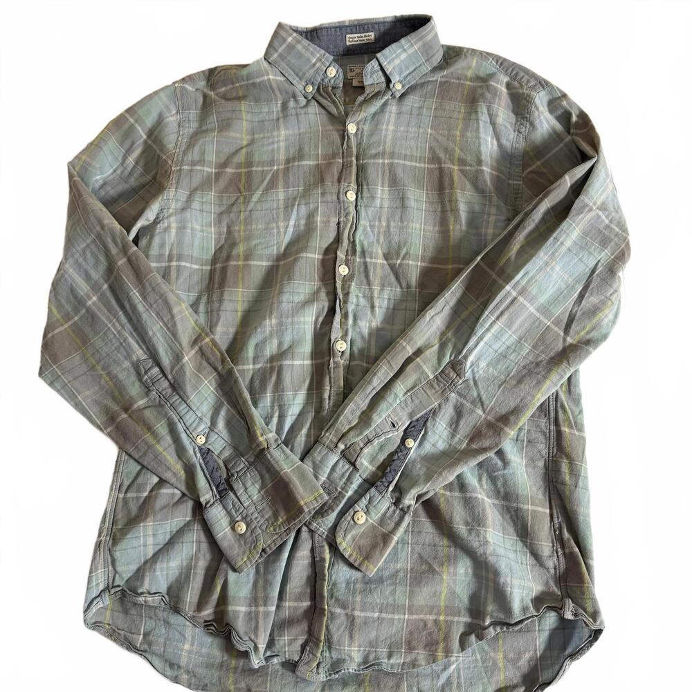 J. Crew Green Madras Plaid Cotton Long Sleeve Button Up.  Mens M Preppy